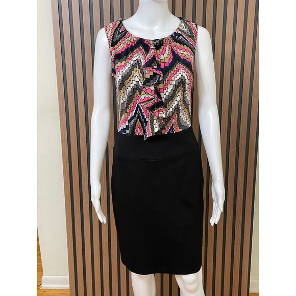 Trina Turk Women's 2 Black Dress Silk Mini Ruffled Chevron Cocktail Romantic - Picture 1 of 8